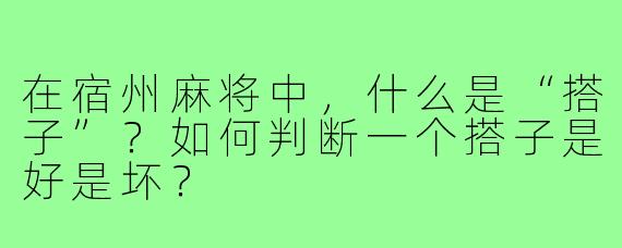在宿州麻将中，什么是“搭子”？如何判断一个搭子是好是坏？