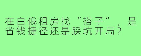 在白俄租房找“搭子”，是省钱捷径还是踩坑开局？