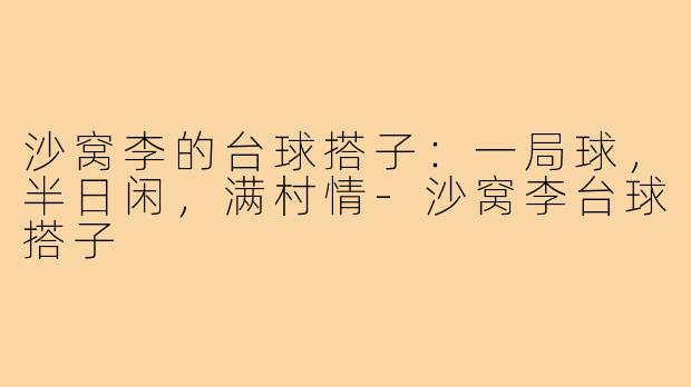 沙窝李的台球搭子：一局球，半日闲，满村情-沙窝李台球搭子