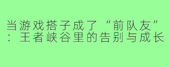 当游戏搭子成了“前队友”：王者峡谷里的告别与成长
