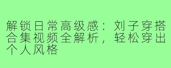 解锁日常高级感：刘子穿搭合集视频全解析，轻松穿出个人风格