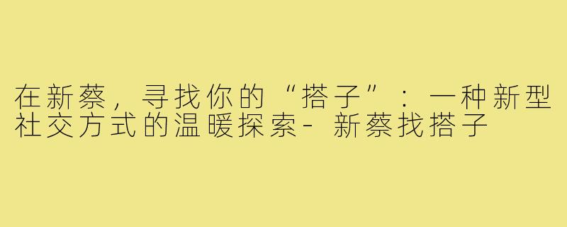 在新蔡，寻找你的“搭子”：一种新型社交方式的温暖探索-新蔡找搭子