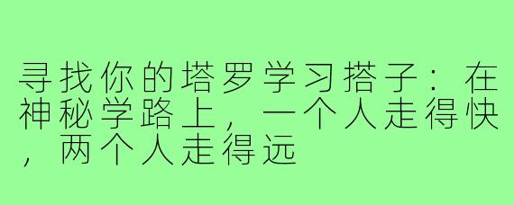 寻找你的塔罗学习搭子：在神秘学路上，一个人走得快，两个人走得远