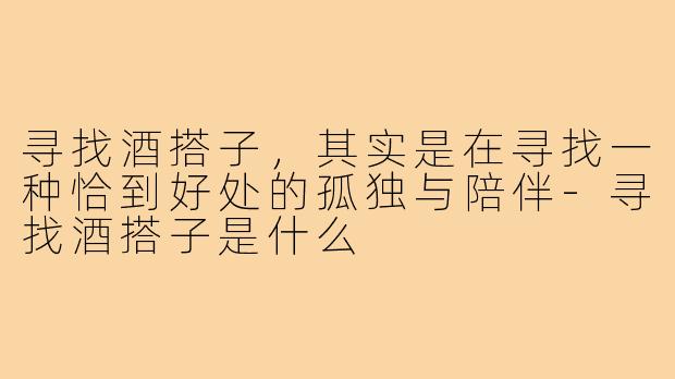 寻找酒搭子，其实是在寻找一种恰到好处的孤独与陪伴-寻找酒搭子是什么