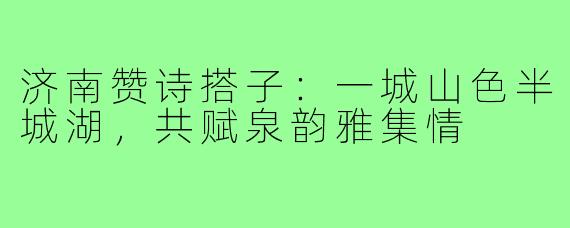济南赞诗搭子：一城山色半城湖，共赋泉韵雅集情