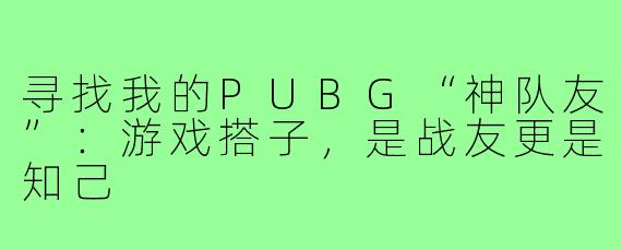 寻找我的PUBG“神队友”：游戏搭子，是战友更是知己