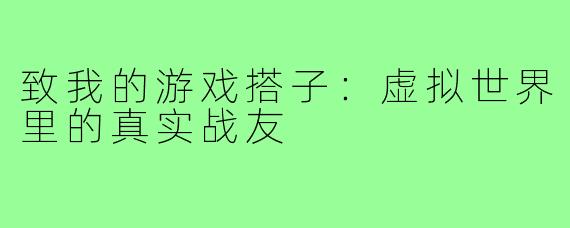 致我的游戏搭子：虚拟世界里的真实战友