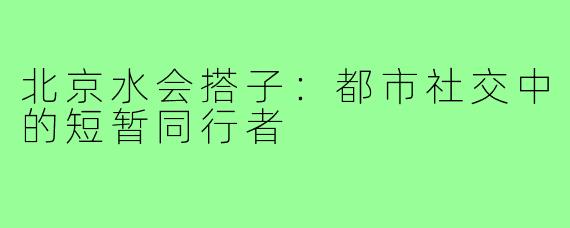 北京水会搭子：都市社交中的短暂同行者