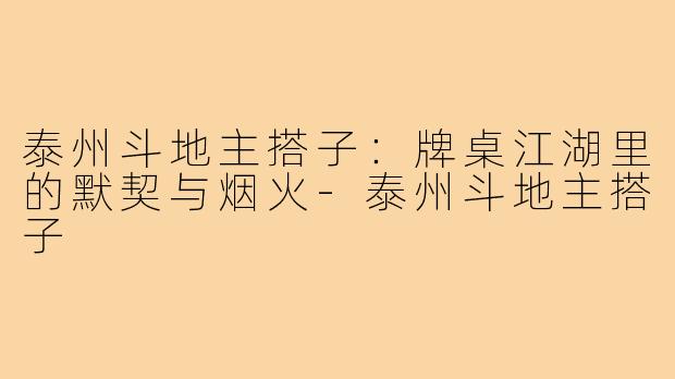 泰州斗地主搭子：牌桌江湖里的默契与烟火-泰州斗地主搭子
