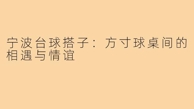 宁波台球搭子：方寸球桌间的相遇与情谊