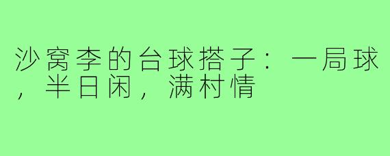 沙窝李的台球搭子：一局球，半日闲，满村情