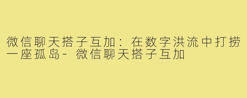 微信聊天搭子互加：在数字洪流中打捞一座孤岛-微信聊天搭子互加