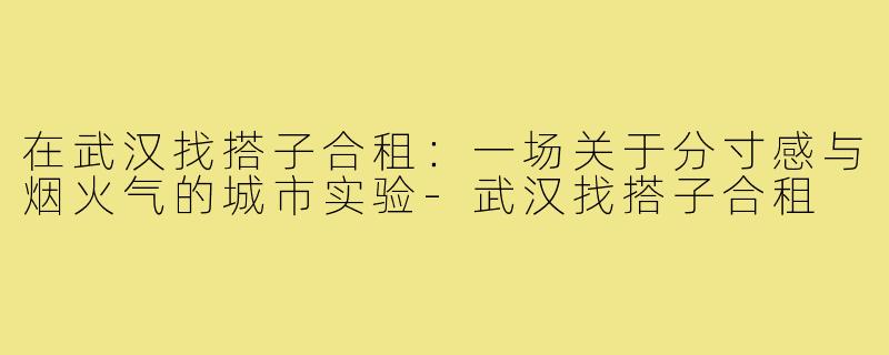 在武汉找搭子合租：一场关于分寸感与烟火气的城市实验-武汉找搭子合租