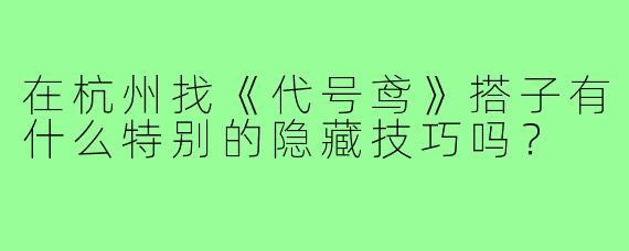 在杭州找《代号鸢》搭子有什么特别的隐藏技巧吗？