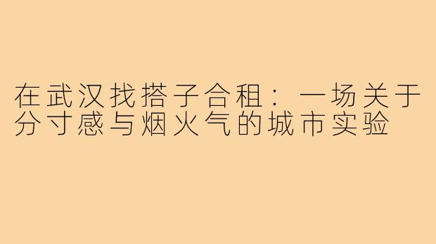 在武汉找搭子合租：一场关于分寸感与烟火气的城市实验