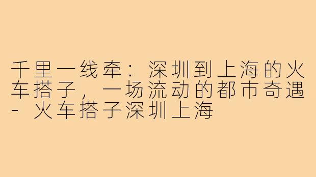 千里一线牵:深圳到上海的火车搭子,一场流动的都市奇遇-火车搭子深圳上海