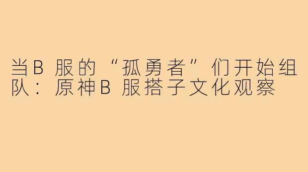 当B服的“孤勇者”们开始组队：原神B服搭子文化观察