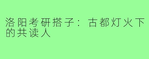 洛阳考研搭子：古都灯火下的共读人
