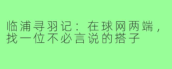 临浦寻羽记：在球网两端，找一位不必言说的搭子