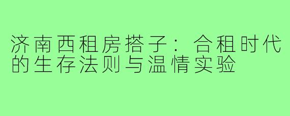 济南西租房搭子：合租时代的生存法则与温情实验