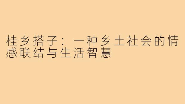 桂乡搭子:一种乡土社会的情感联结与生活智慧