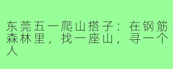 东莞五一爬山搭子：在钢筋森林里，找一座山，寻一个人