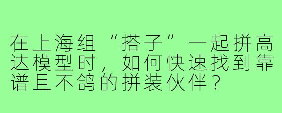在上海组“搭子”一起拼高达模型时，如何快速找到靠谱且不鸽的拼装伙伴？