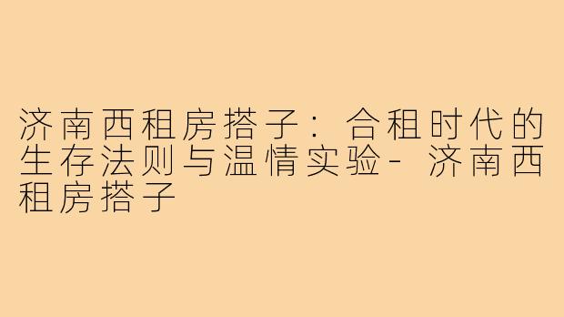 济南西租房搭子：合租时代的生存法则与温情实验-济南西租房搭子
