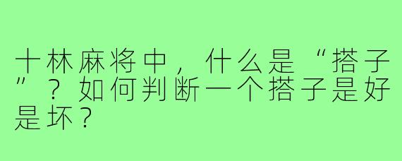 十林麻将中,什么是“搭子”?如何判断一个搭子是好是坏?