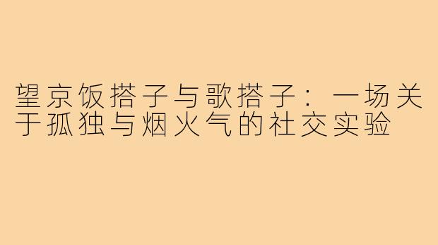 望京饭搭子与歌搭子：一场关于孤独与烟火气的社交实验