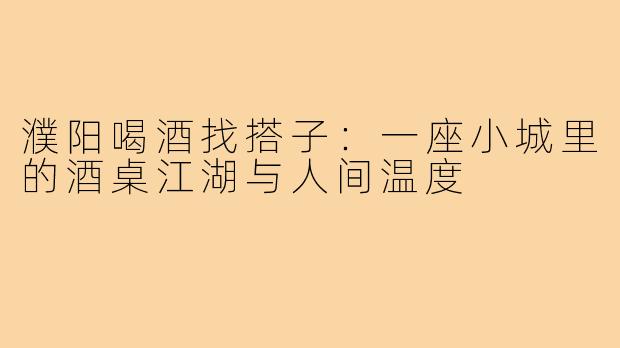 濮阳喝酒找搭子:一座小城里的酒桌江湖与人间温度