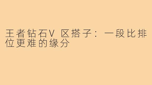 王者钻石V区搭子：一段比排位更难的缘分