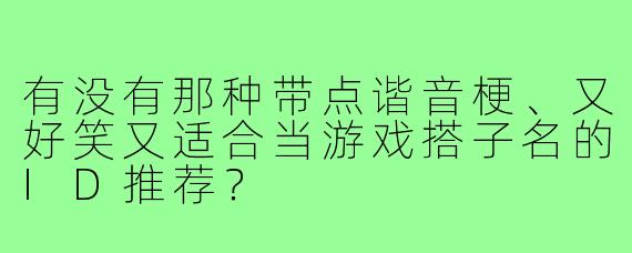 有没有那种带点谐音梗、又好笑又适合当游戏搭子名的ID推荐？