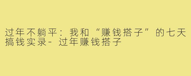 过年不躺平：我和“赚钱搭子”的七天搞钱实录-过年赚钱搭子
