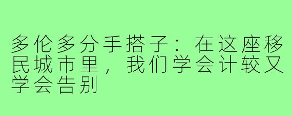 多伦多分手搭子：在这座移民城市里，我们学会计较又学会告别