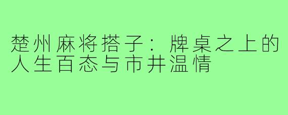 楚州麻将搭子：牌桌之上的人生百态与市井温情