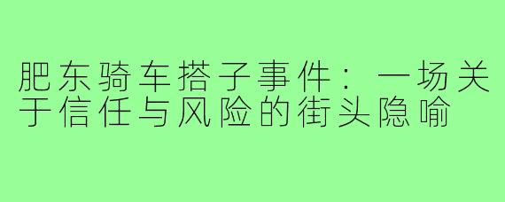 肥东骑车搭子事件：一场关于信任与风险的街头隐喻