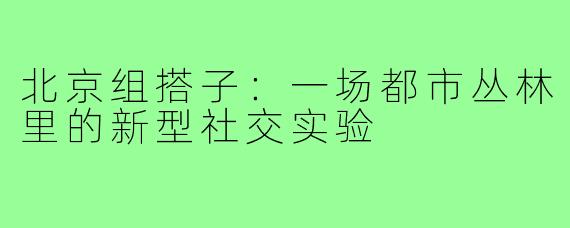 北京组搭子：一场都市丛林里的新型社交实验