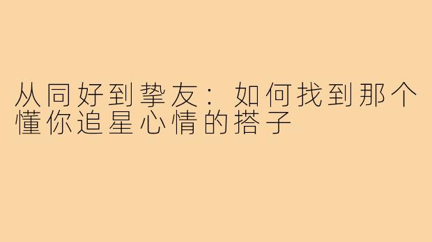 从同好到挚友：如何找到那个懂你追星心情的搭子