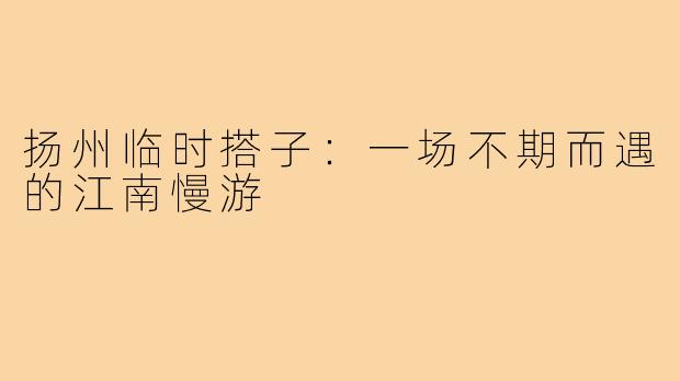 扬州临时搭子:一场不期而遇的江南慢游