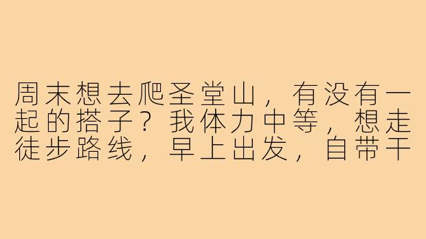周末想去爬圣堂山，有没有一起的搭子？我体力中等，想走徒步路线，早上出发，自带干粮，下山后可以一起在附近吃个农家菜。-爬圣堂山搭子