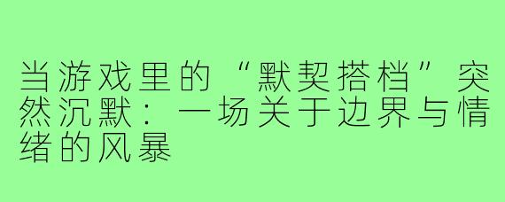 当游戏里的“默契搭档”突然沉默:一场关于边界与情绪的风暴
