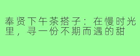 奉贤下午茶搭子:在慢时光里,寻一份不期而遇的甜