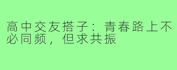 高中交友搭子：青春路上不必同频，但求共振
