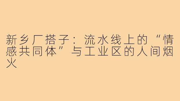 新乡厂搭子:流水线上的“情感共同体”与工业区的人间烟火