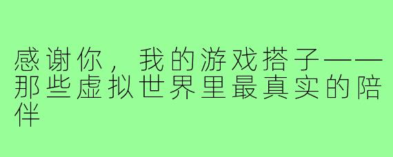 感谢你,我的游戏搭子——那些虚拟世界里最真实的陪伴
