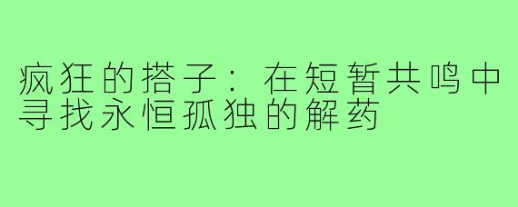 疯狂的搭子:在短暂共鸣中寻找永恒孤独的解药