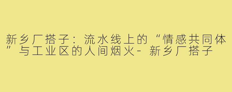 新乡厂搭子:流水线上的“情感共同体”与工业区的人间烟火-新乡厂搭子