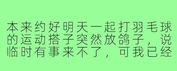 本来约好明天一起打羽毛球的运动搭子突然放鸽子,说临时有事来不了,可我已经为此推掉了其他安排,现在一个人去球场又觉得没意思,该怎么调整这种失落感?