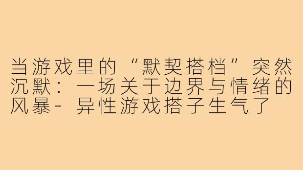 当游戏里的“默契搭档”突然沉默:一场关于边界与情绪的风暴-异性游戏搭子生气了